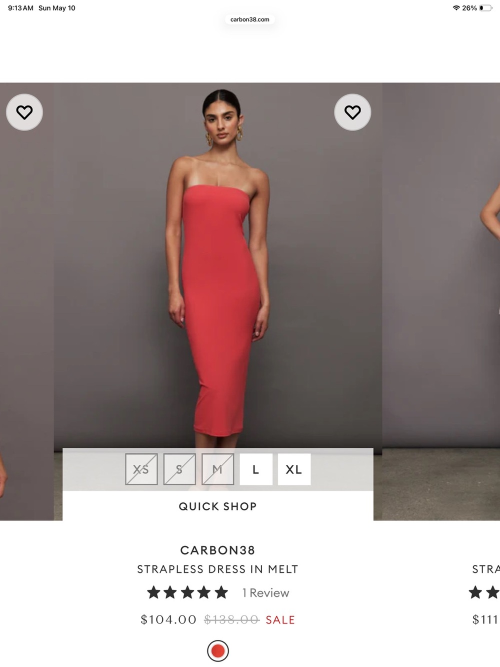 Carbon38 Strapless Midi Dress in Coral Red NWT S